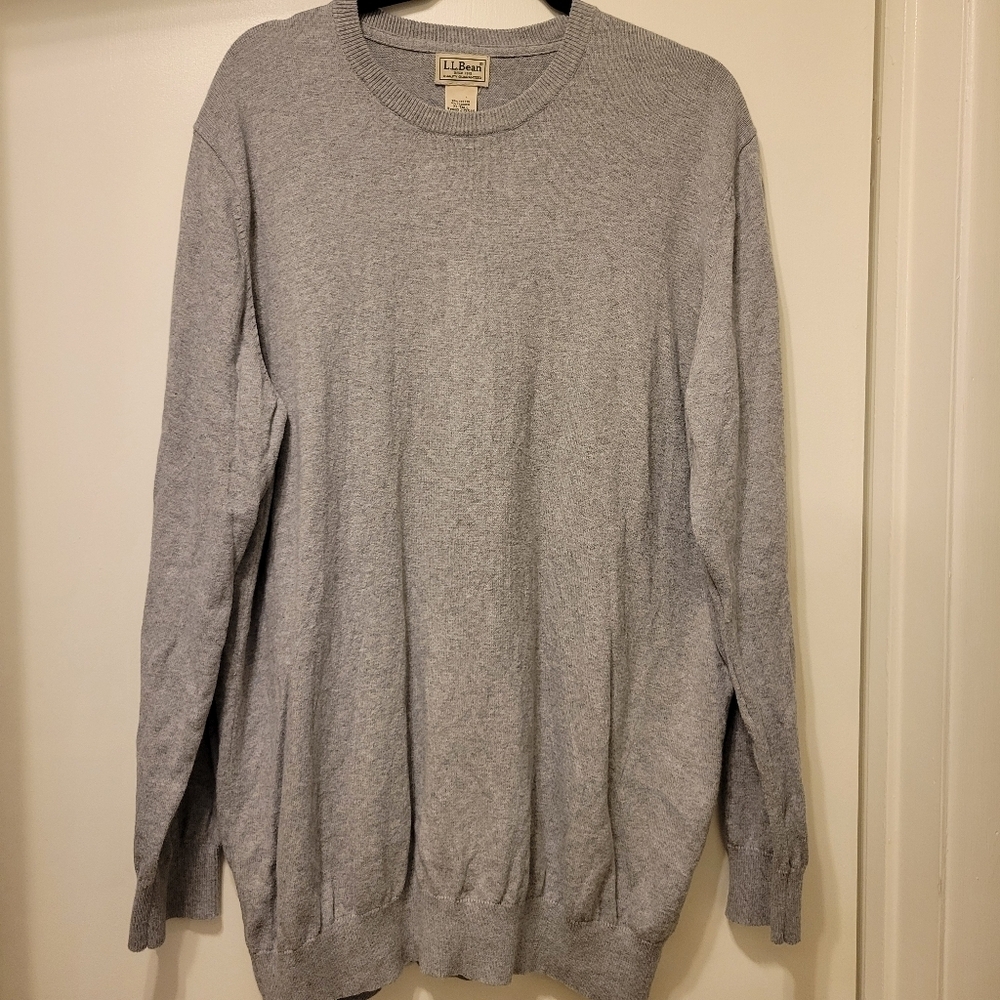 L.L. Bean Mens XL-Tall Gray Crewneck Sweater Cashmere Cotton Blend
